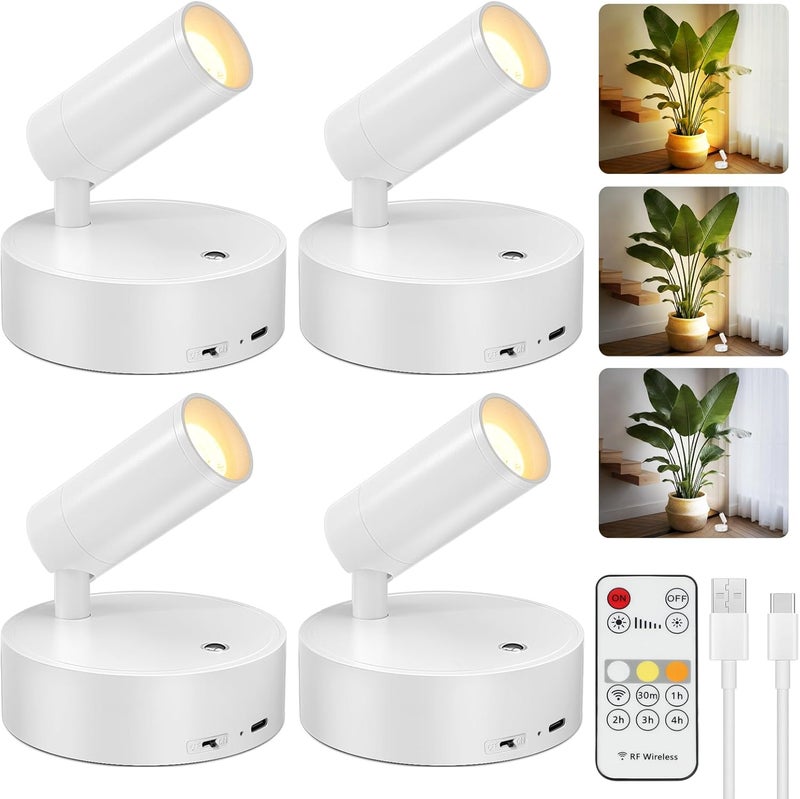 Kimjo Spot Lights Indoor, 4000mAh Rechargeable Plant Spotlight Indoor with Remote, Battery Operated Picture Lights with Timer Dimmable, Uplighting for Wall Art Display (4 Pack) - Image 1